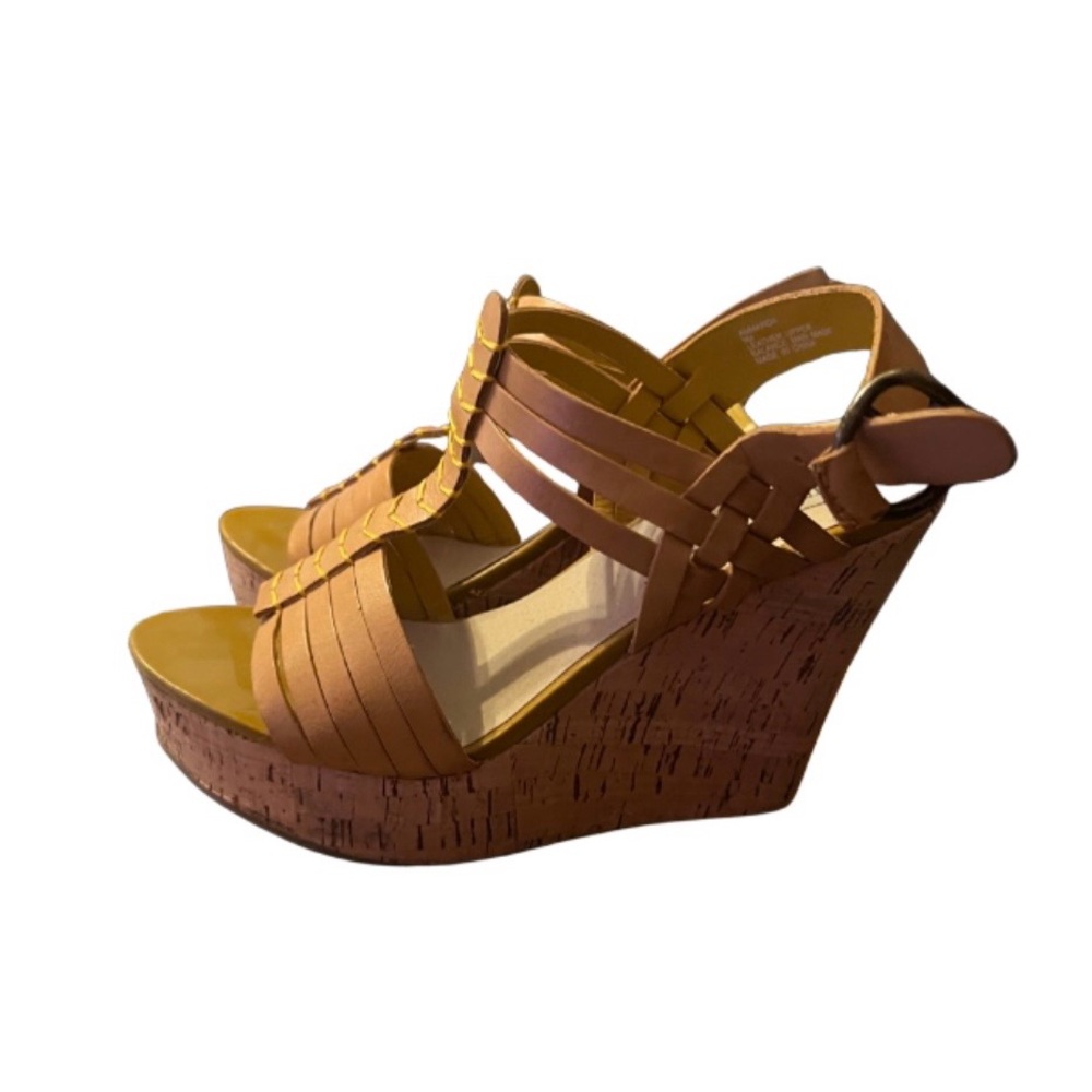 Steve Madden Mustard Yellow and Tan Wedge Sandals